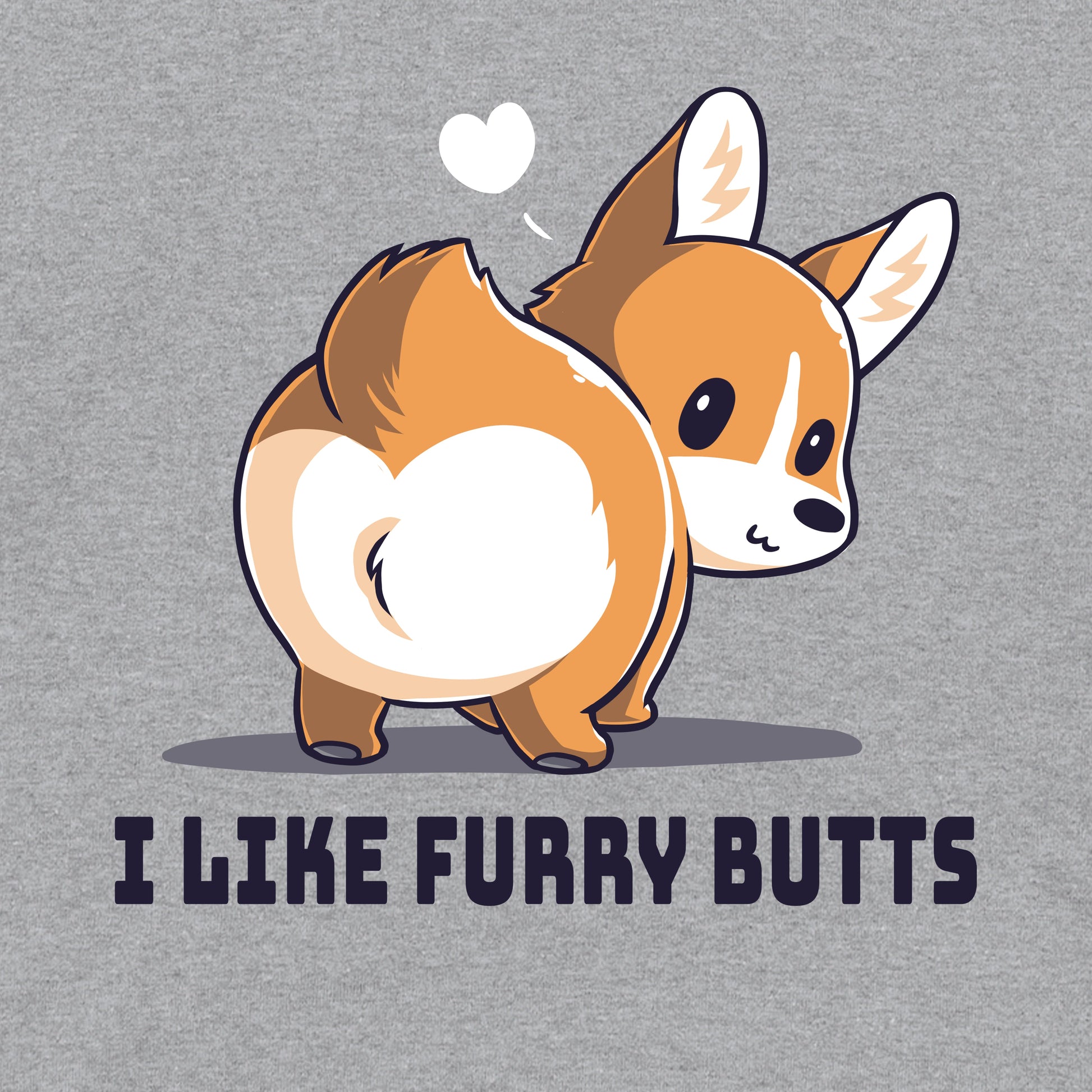 Crew Neck Sweatshirt_TeeTurtle I Like Furry Butts heather gray design featuring a corgi with a white heart above its head.