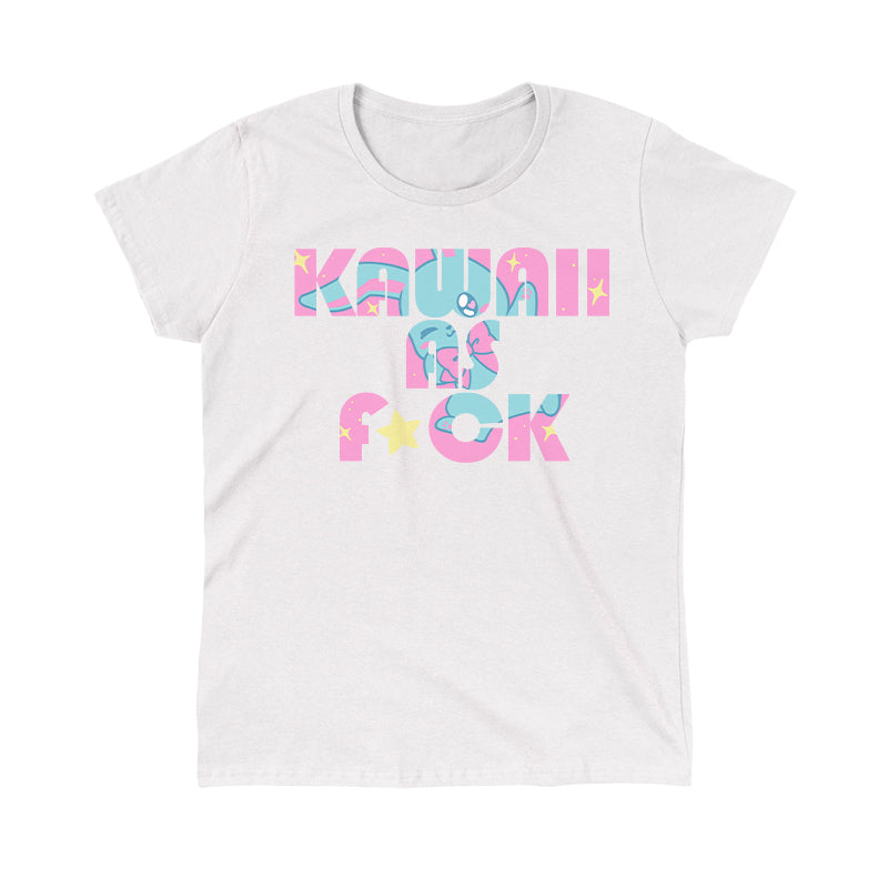 Classic Cotton T-shirt_TeeTurtle Kawaii As F*ck white t-shirt featuring Text in pastel colors reads "Kawaii as F*ck,".