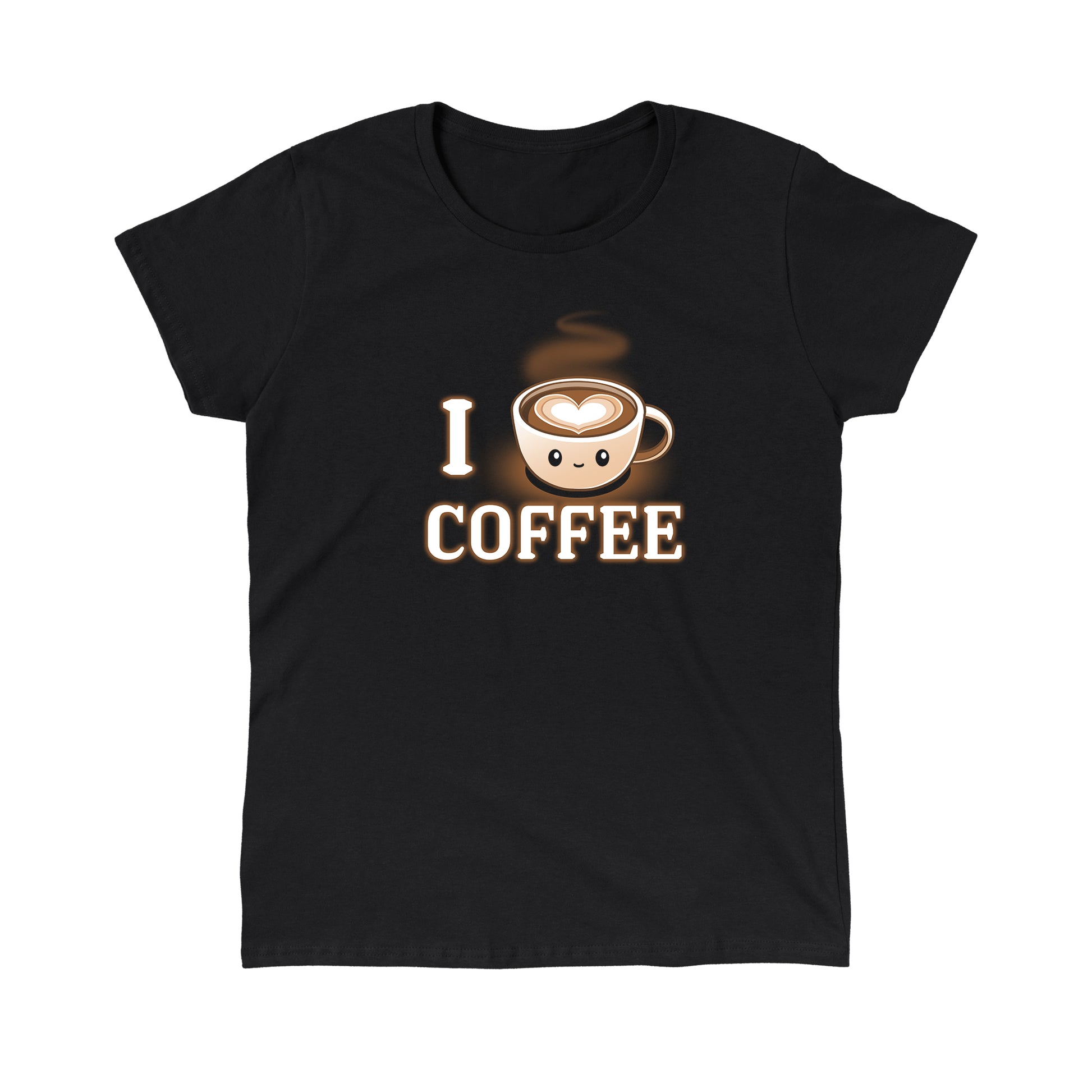 Classic Cotton T-shirt_TeeTurtle I <3 Coffee black t-shirt featuring a coffee cup with a smiling face and a heart-shaped design in the foam, accompanied by the text "I <3 Coffee."