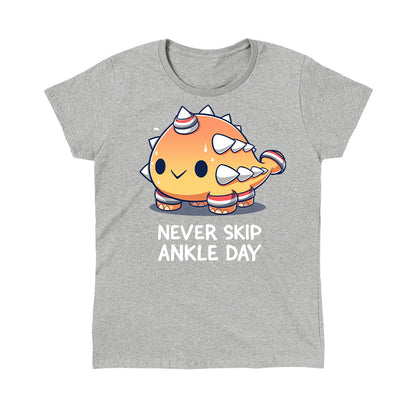 Classic Cotton T-shirt_TeeTurtle Never Skip Ankle Day heather gray T-shirt featuring an ankylosaurus in sweatbands