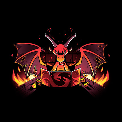 Pullover Hoodie_TeeTurtle black Dragon Master. Featuring a sinister-looking dragon dungeon master with flames in the background.