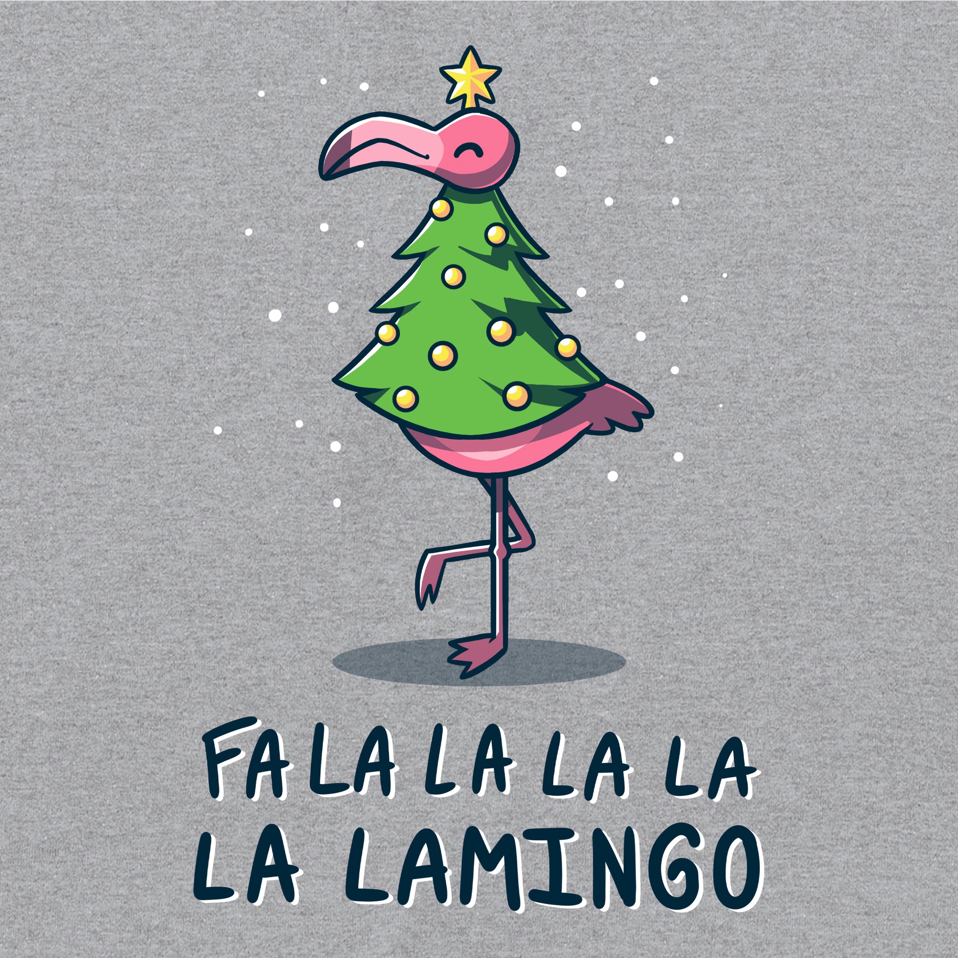 Long Sleeve T-shirt_TeeTurtle Fa La La Lamingo heather gray t-shirt featuring a flamingo dressed up as a Christmas tree