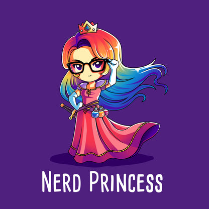 Classic Cotton T-shirt_TeeTurtle purple Nerd Princess. Featuring a fantasy princess with rainbow hair.