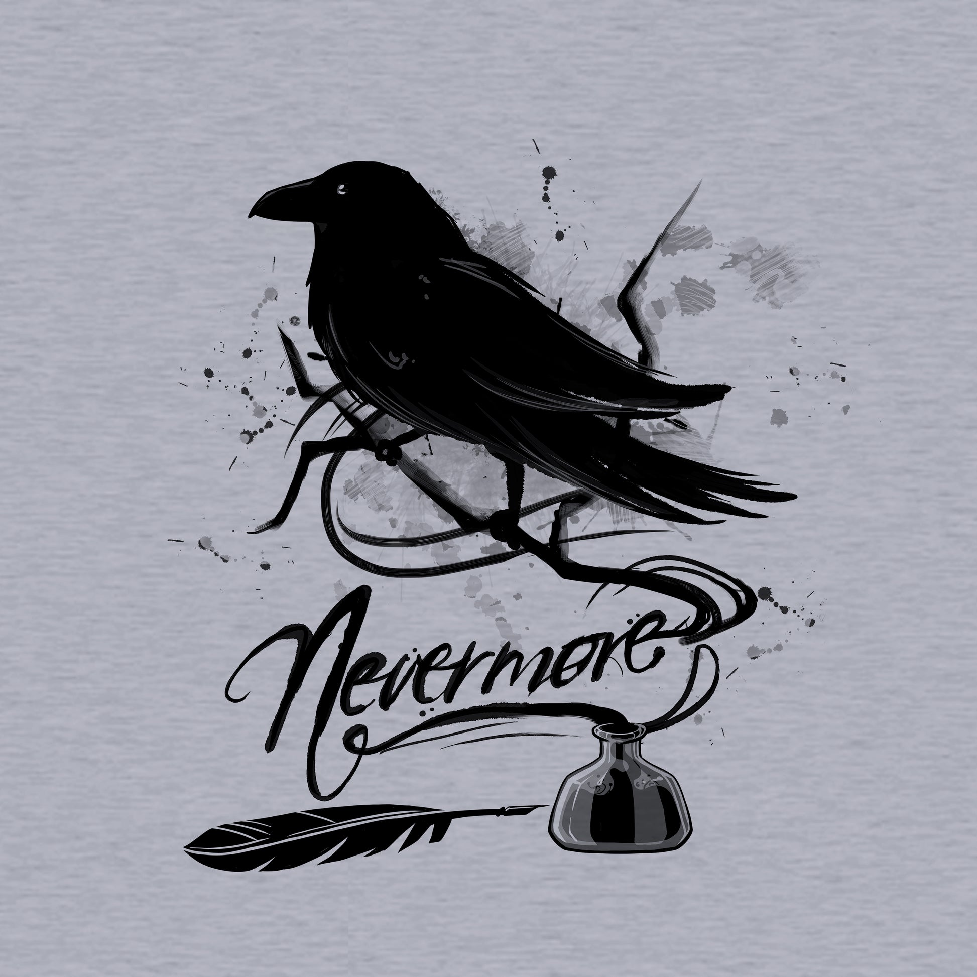 Classic Cotton T-shirt_TeeTurtle sport gray Nevermore. Featuring a raven perched on a branch coming out of an inkwell.