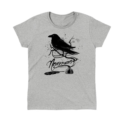 Classic Cotton T-shirt_TeeTurtle sport gray Nevermore. Featuring a raven perched on a branch coming out of an inkwell.