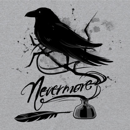 Long Sleeve T-Shirt_TeeTurtle sport gray Nevermore. Featuring a raven perched on a branch coming out of an inkwell.