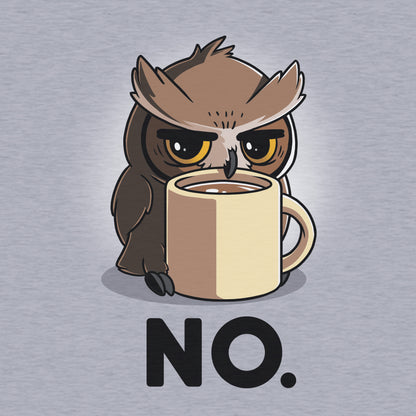 Classic Cotton T-shirt_TeeTurtle Night Owl heather gray t-shirt featuring a grumpy owl holding onto a mug of coffee.