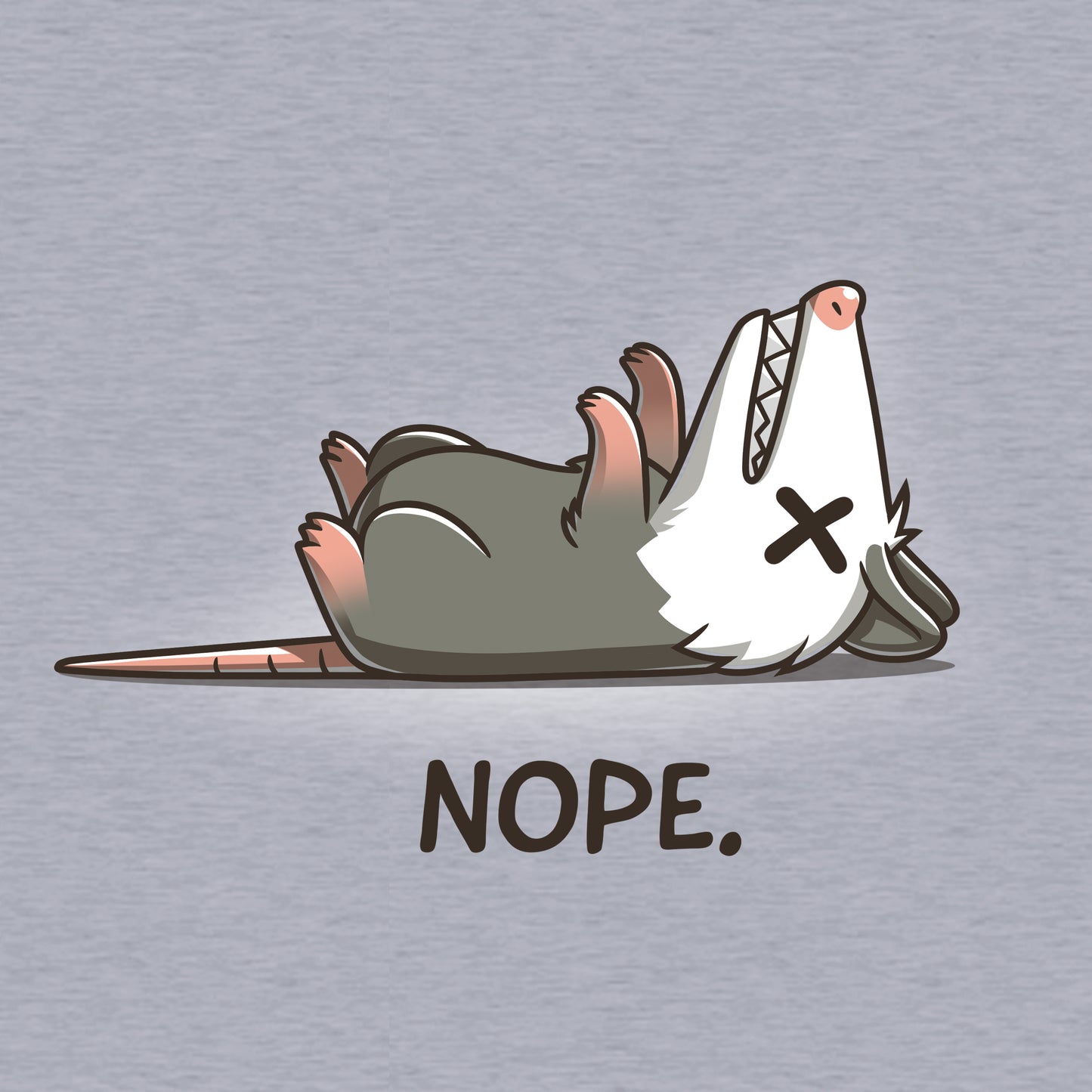 Premium Cotton T-shirt_TeeTurtle - Nope Opossum Heather Gray t-shirt featuring an opossum laying on it's back playing dead.