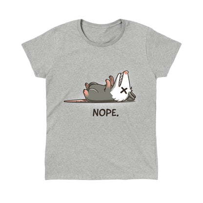 Premium Cotton T-shirt_TeeTurtle - Nope Opossum Heather Gray t-shirt featuring an opossum laying on it's back playing dead.