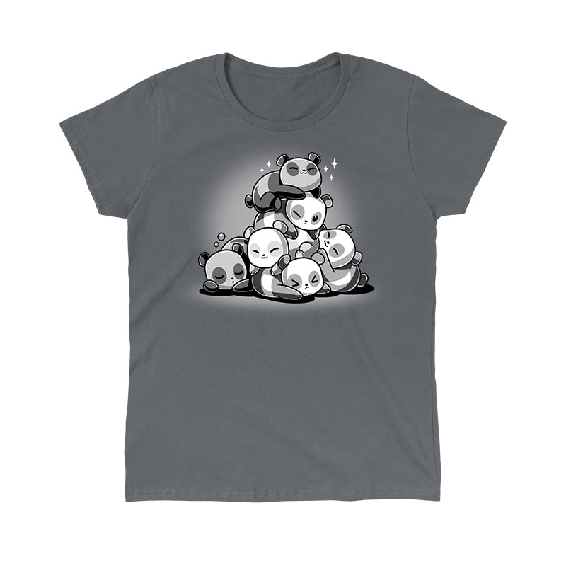 Classic Cotton T-shirt_TeeTurtle Panda Pile Charcoal Gray t-shirt featuring a group of cartoon pandas sleeping in a stack. 