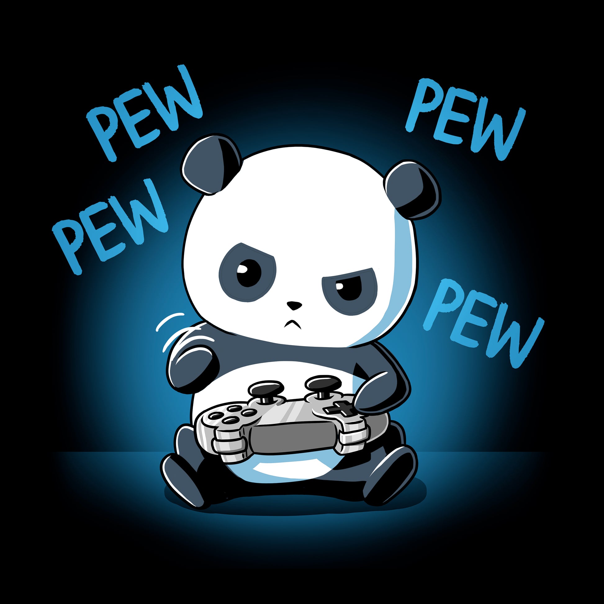 Pullover Hoodie_TeeTurtle black Pew Pew Panda. Featuring a panda playing a video game with a controller.