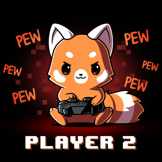 Premium Cotton T-shirt_Teeturtle Player 2 Red Panda black t-shirt featuring a red panda holding a game controller with 