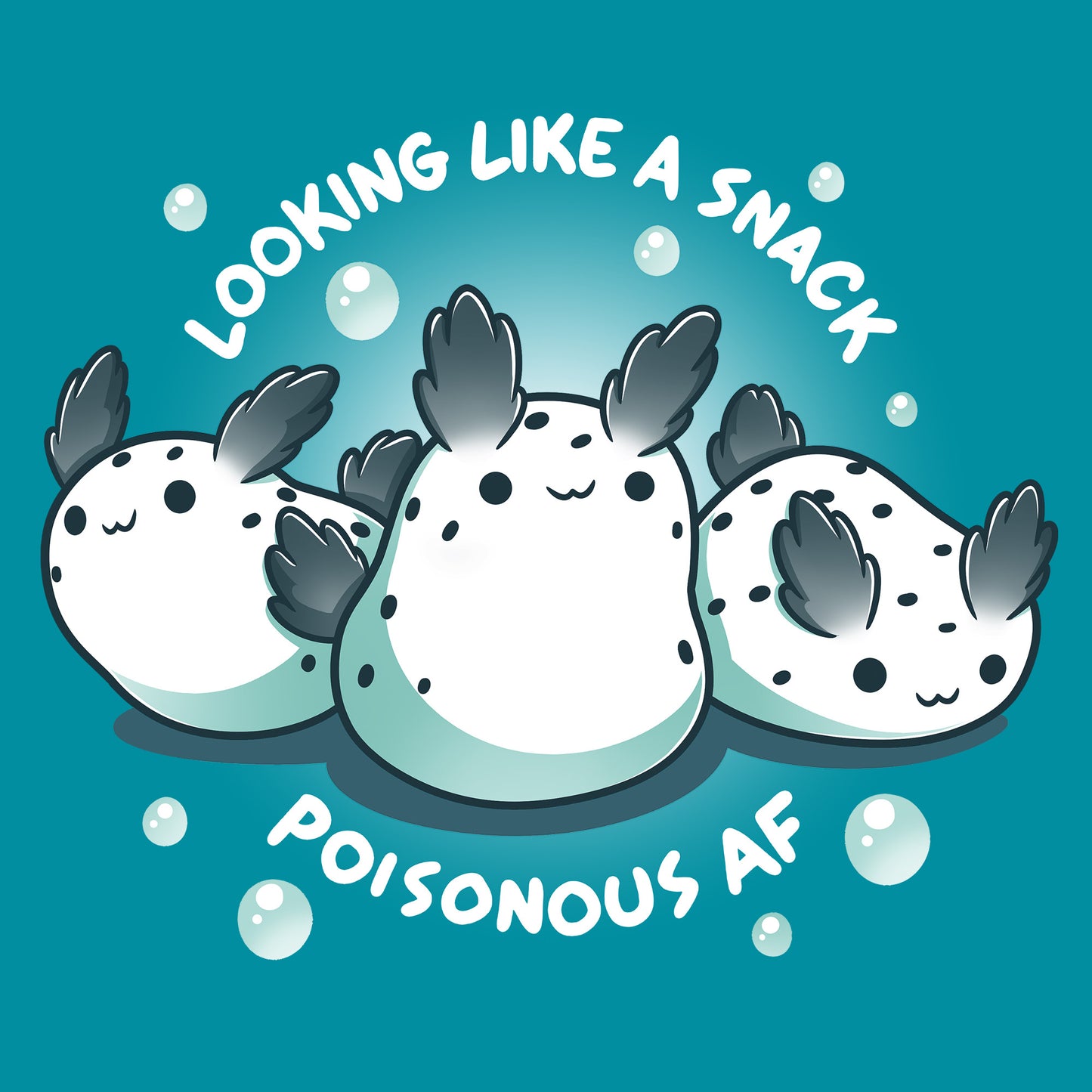 Classic Cotton T-shirt_TeeTurtle Poisonous AF tropical blue t-shirt featuring three sea bunnies, accompanied by the text "LOOKING LIKE A SNACK POISONOUS AF."