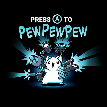 Pullover Hoodie_TeeTurtle black Press A to PEWPEWPEW apparel featuring a cat holding a lot of guns.