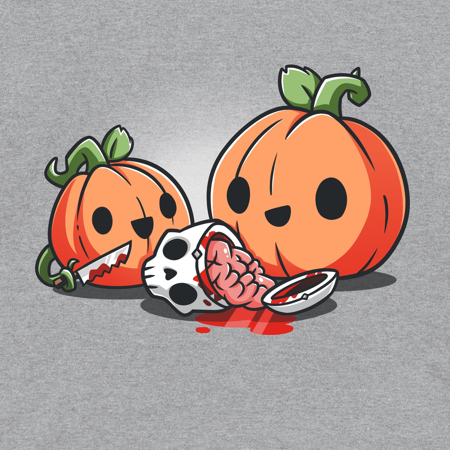 Classic Cotton T-shirt_TeeTurtle Pumpkin Carving silver gray t-shirt featuring cheerful pumpkins carving a human skull.