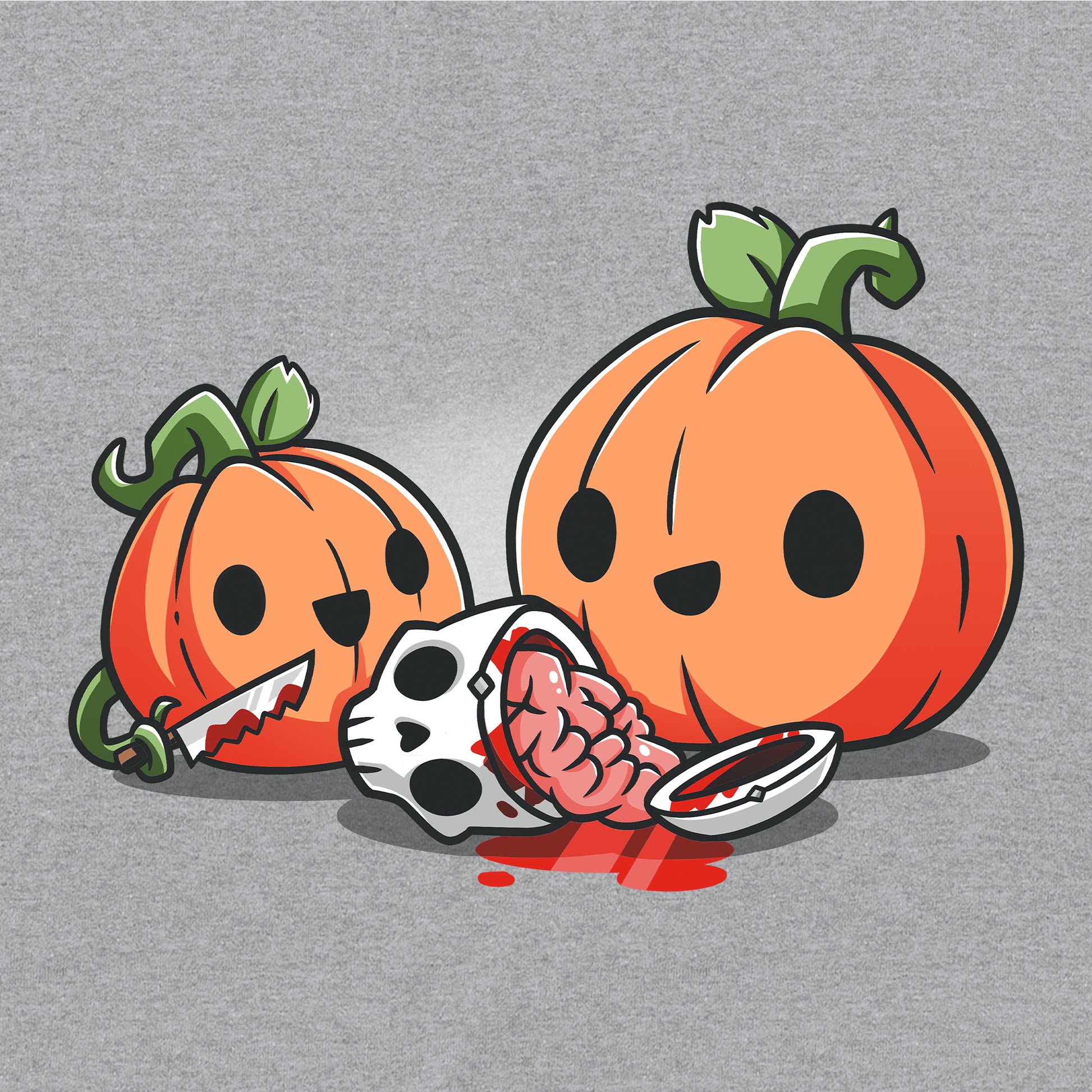 Pullover Hoodie_TeeTurtle Pumpkin Carving silver gray t-shirt featuring cheerful pumpkins carving a human skull.