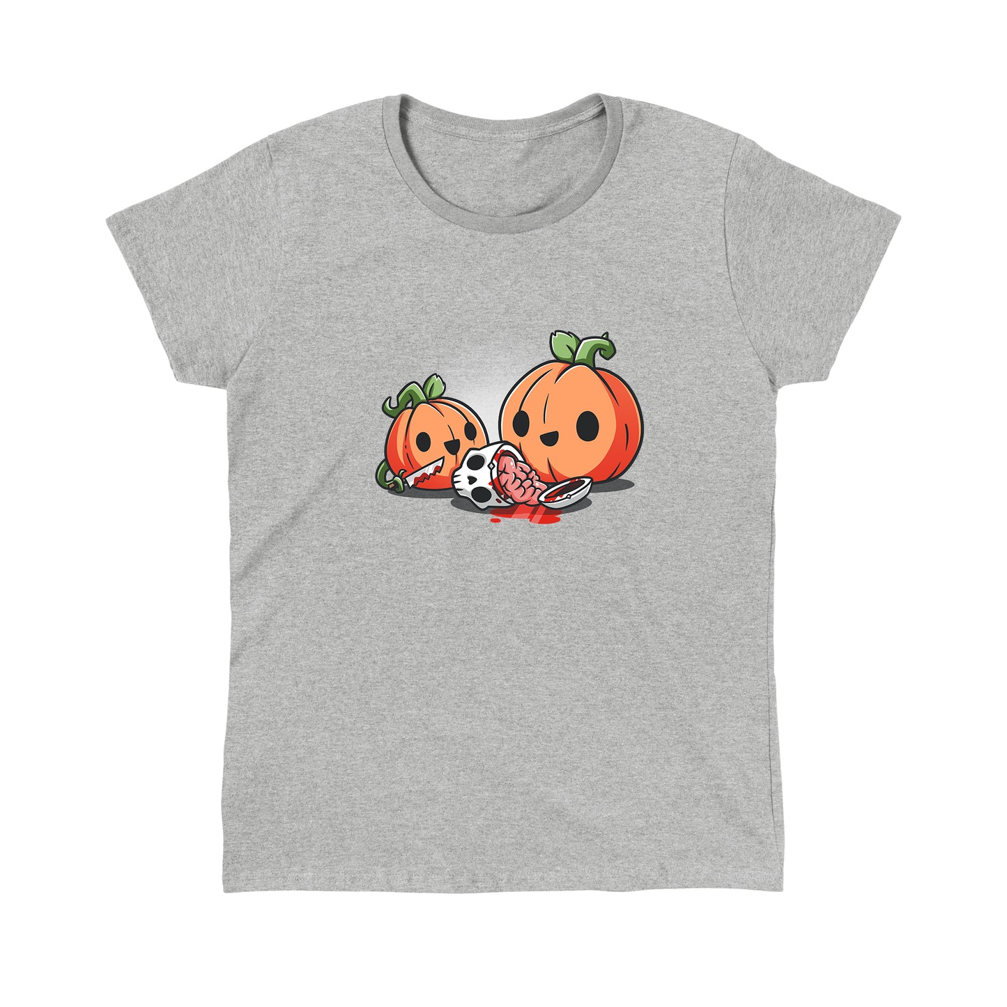 Classic Cotton T-shirt_TeeTurtle Pumpkin Carving silver gray t-shirt featuring cheerful pumpkins carving a human skull.