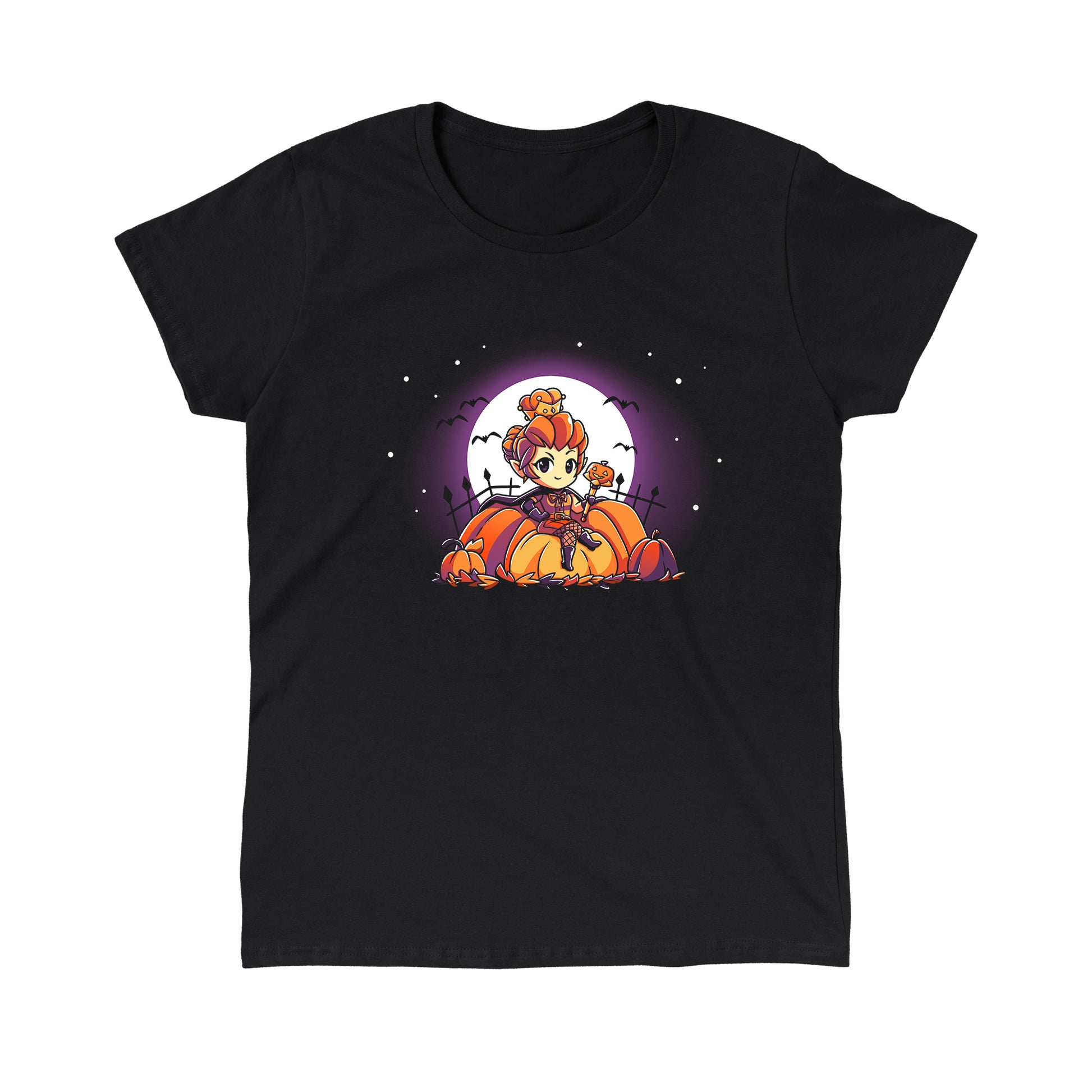 Classic Cotton T-shirt_TeeTurtle black Pumpkin Queen. Featuring a pumpkin queen sitting among giant pumpkins.