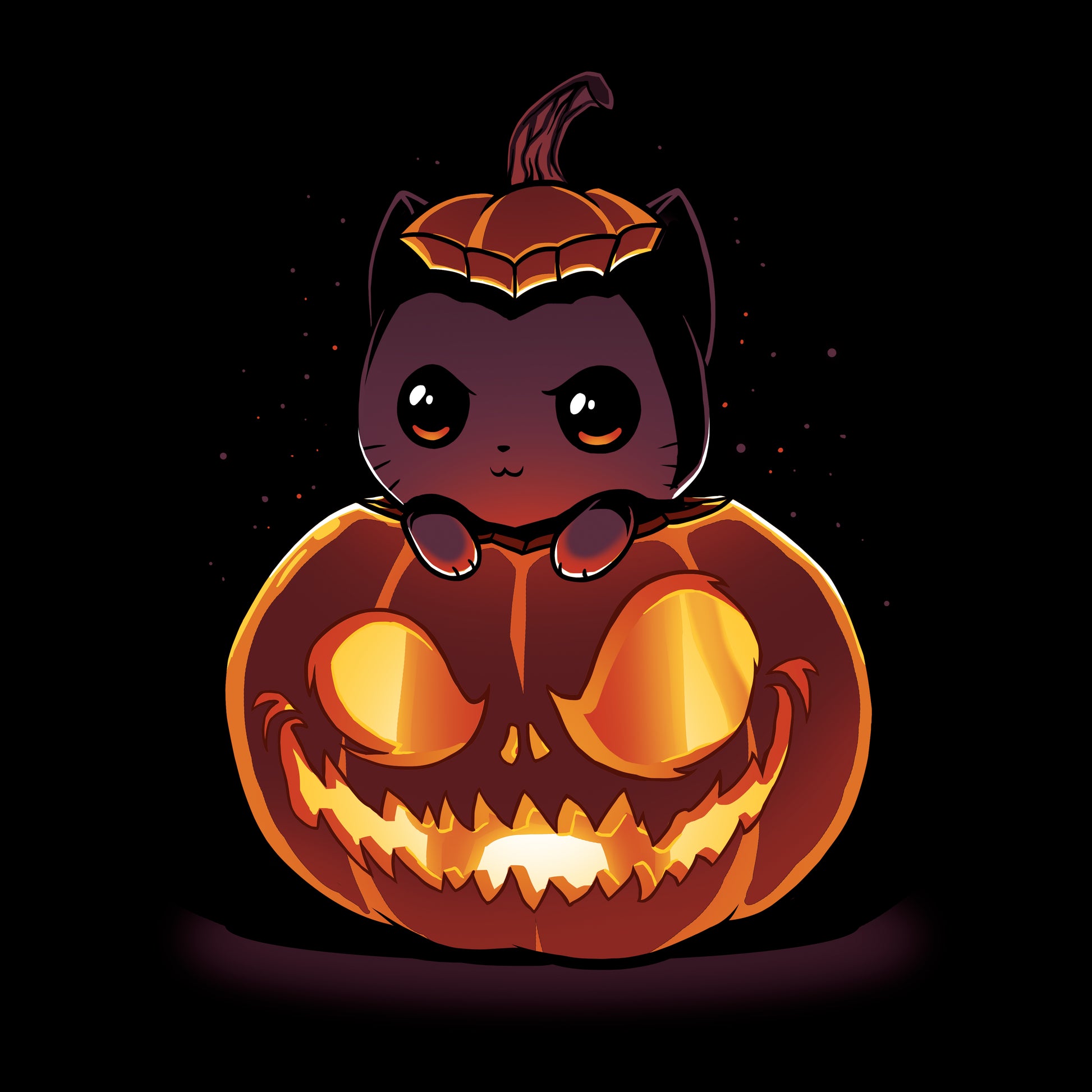 Pullover Hoodie_TeeTurtle black Pumpkitten. Featuring a cat popping out of a spooky jack-o-lantern pumpkin.