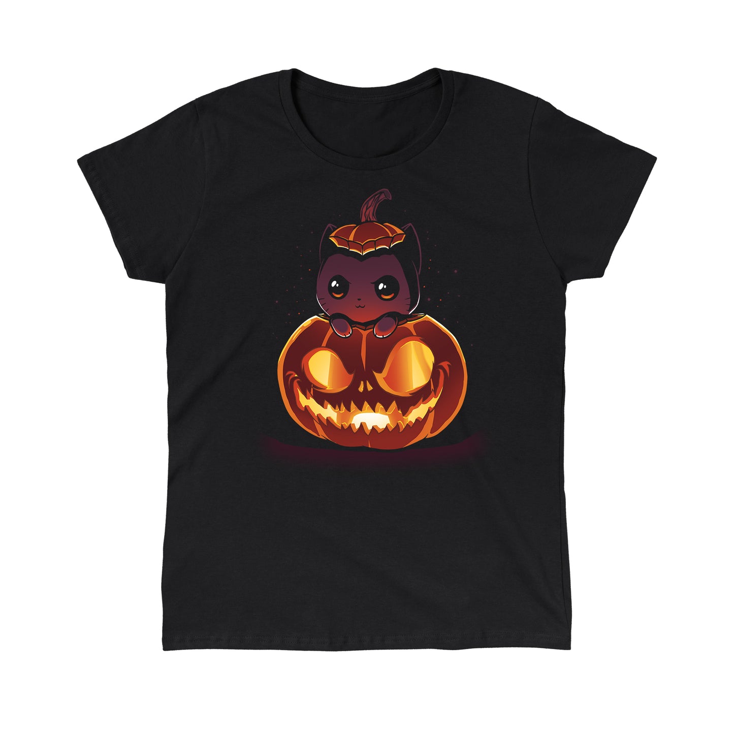 Classic Cotton T-shirt_TeeTurtle black Pumpkitten. Featuring a cat popping out of a spooky jack-o-lantern pumpkin.