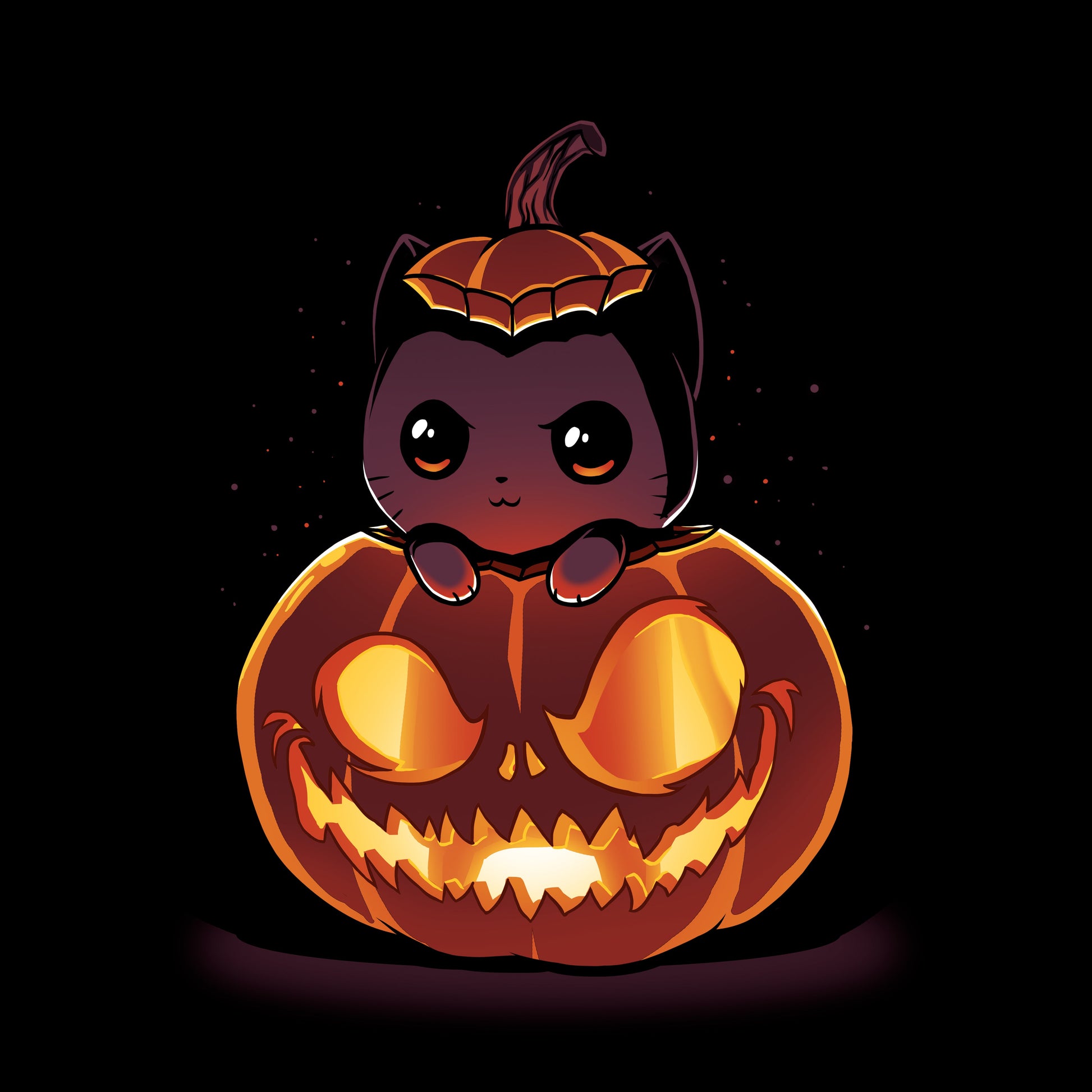 Crew Neck Sweatshirt_TeeTurtle black Pumpkitten. Featuring a cat popping out of a spooky jack-o-lantern pumpkin.