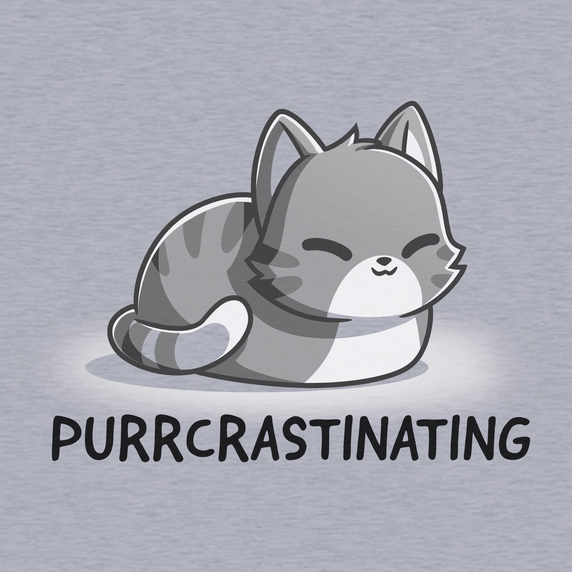 Classic Cotton T-shirt_TeeTurtle Purrcrastinating Heather Gray t-shirt featuring a grayscale illustration of a cat with closed eyes.