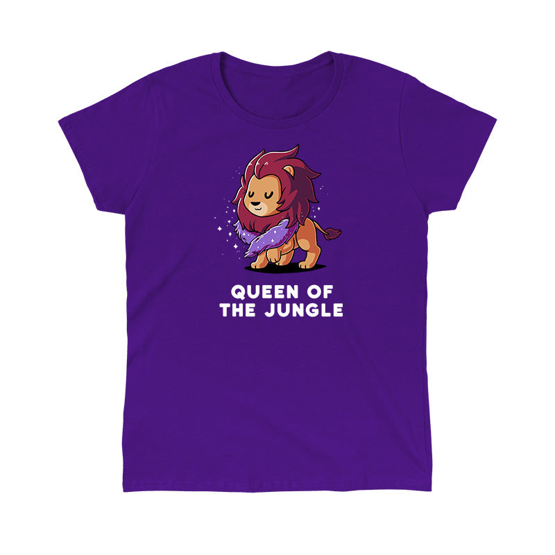 Classic Cotton T-shirt_TeeTurtle Queen of the Jungle purple t-shirt featuring a lion with a purple fur boa and closed eyes.