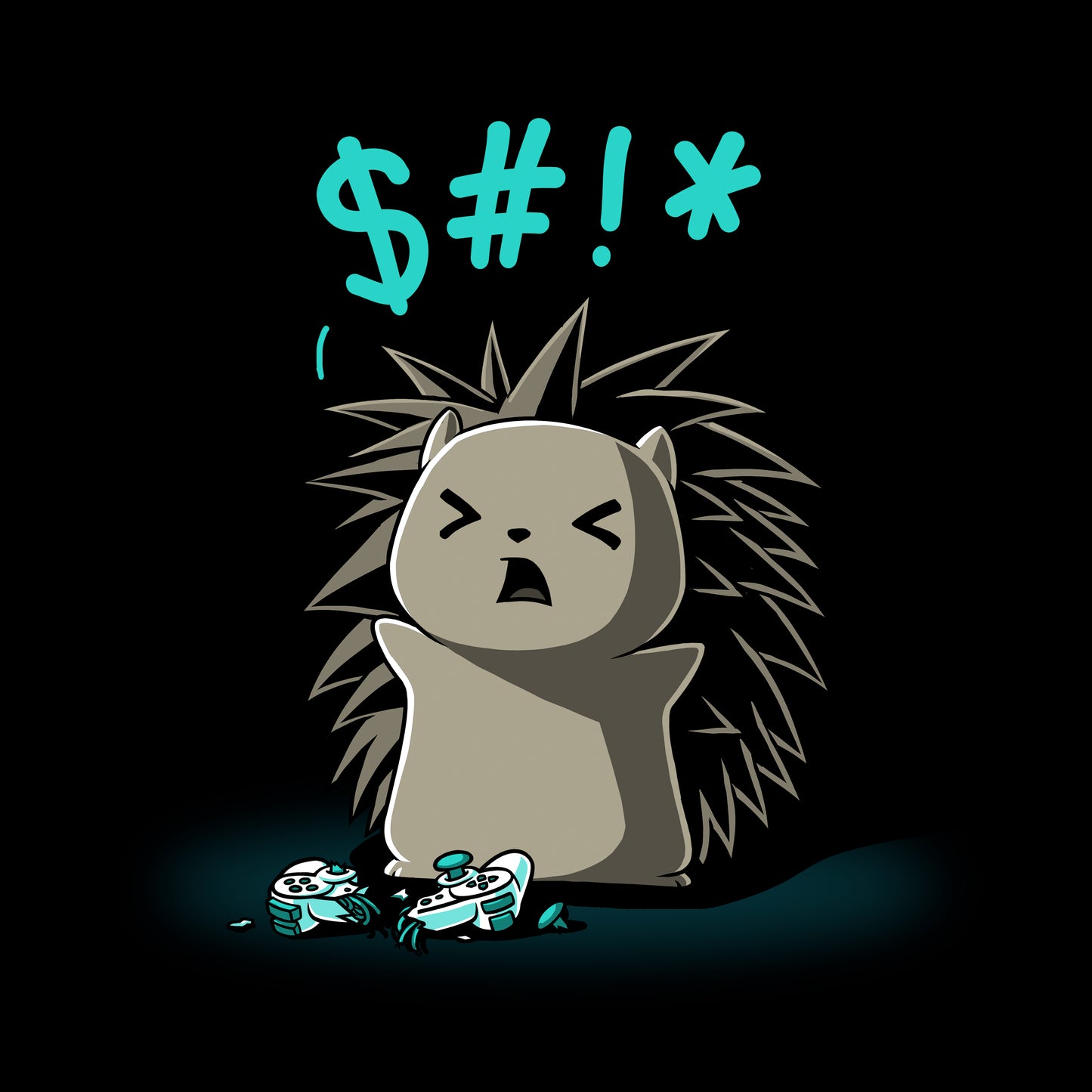 Long Sleeve T-shirt_TeeTurtle black Ragequit. Featuring an angry hedgehog with a broken video game controller.