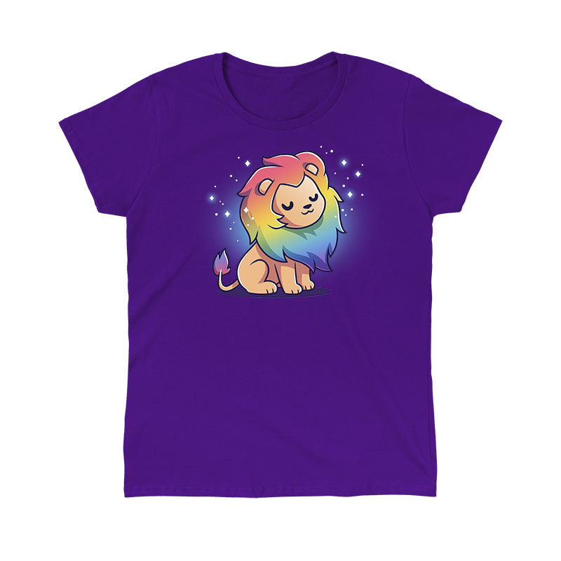 Classic Cotton T-shirt_TeeTurtle purple Rainbow Lion t-shirt featuring a prideful lion with a rainbow mane.