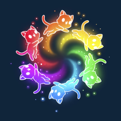 Long Sleeve T-shirt_TeeTurtle navy blue Rainbow Space Cats apparel featuring rainbow cats running in a circle trailing sparkles.