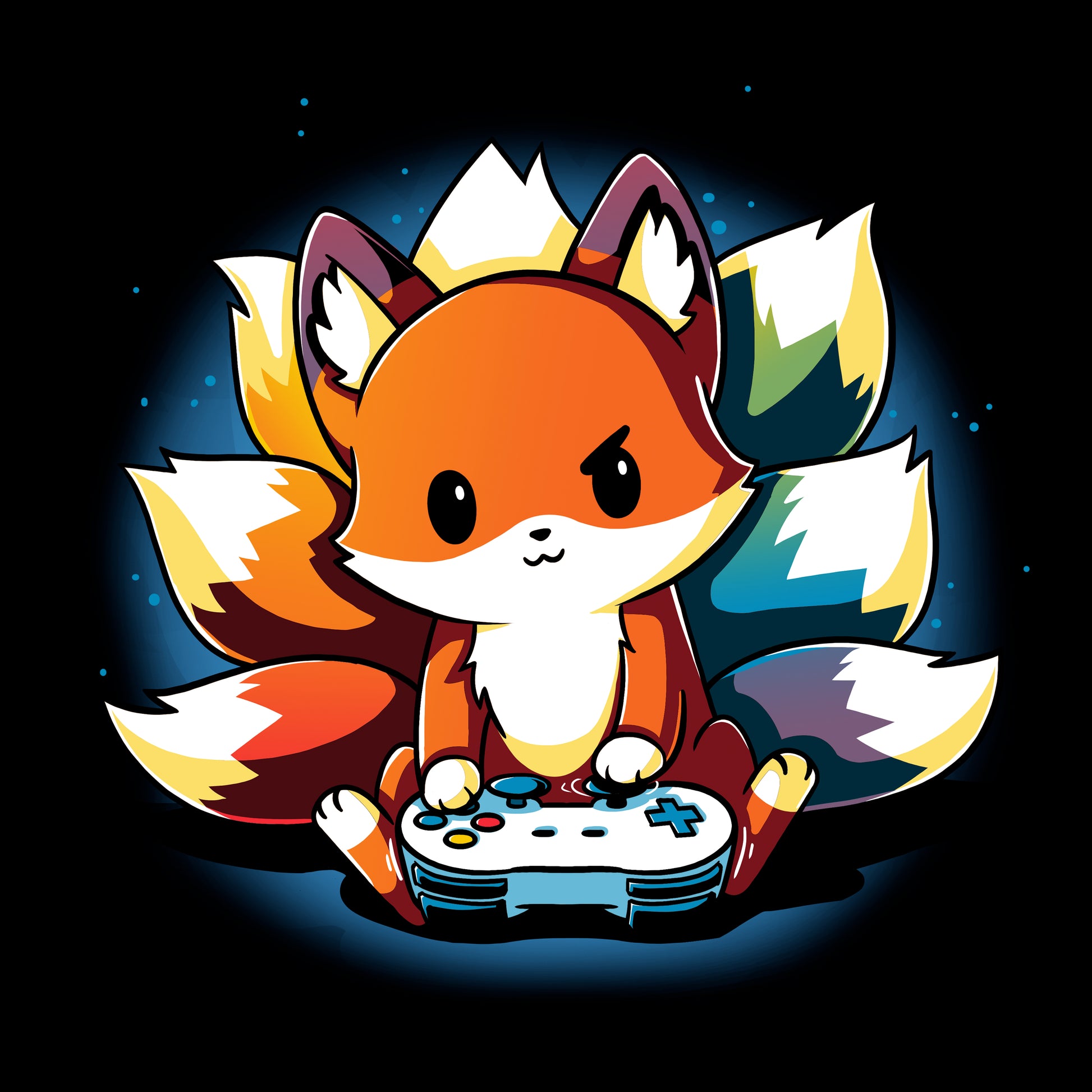 Long Sleeve T-shirt_TeeTurtle Rainbow Gamer black Featuring a kitsune with rainbow tails playing video games