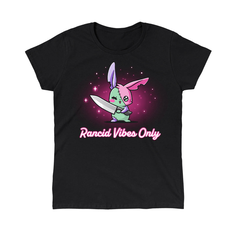 Classic Cotton T-shirt_TeeTurtle black Rancid Vibes Only. Featuring a patchwork bunny holding a large knife.