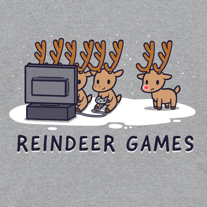 Long Sleeve T-shirt_TeeTurtle Reindeer Games heather gray t-shirt featuring Christmas reindeer playing video games