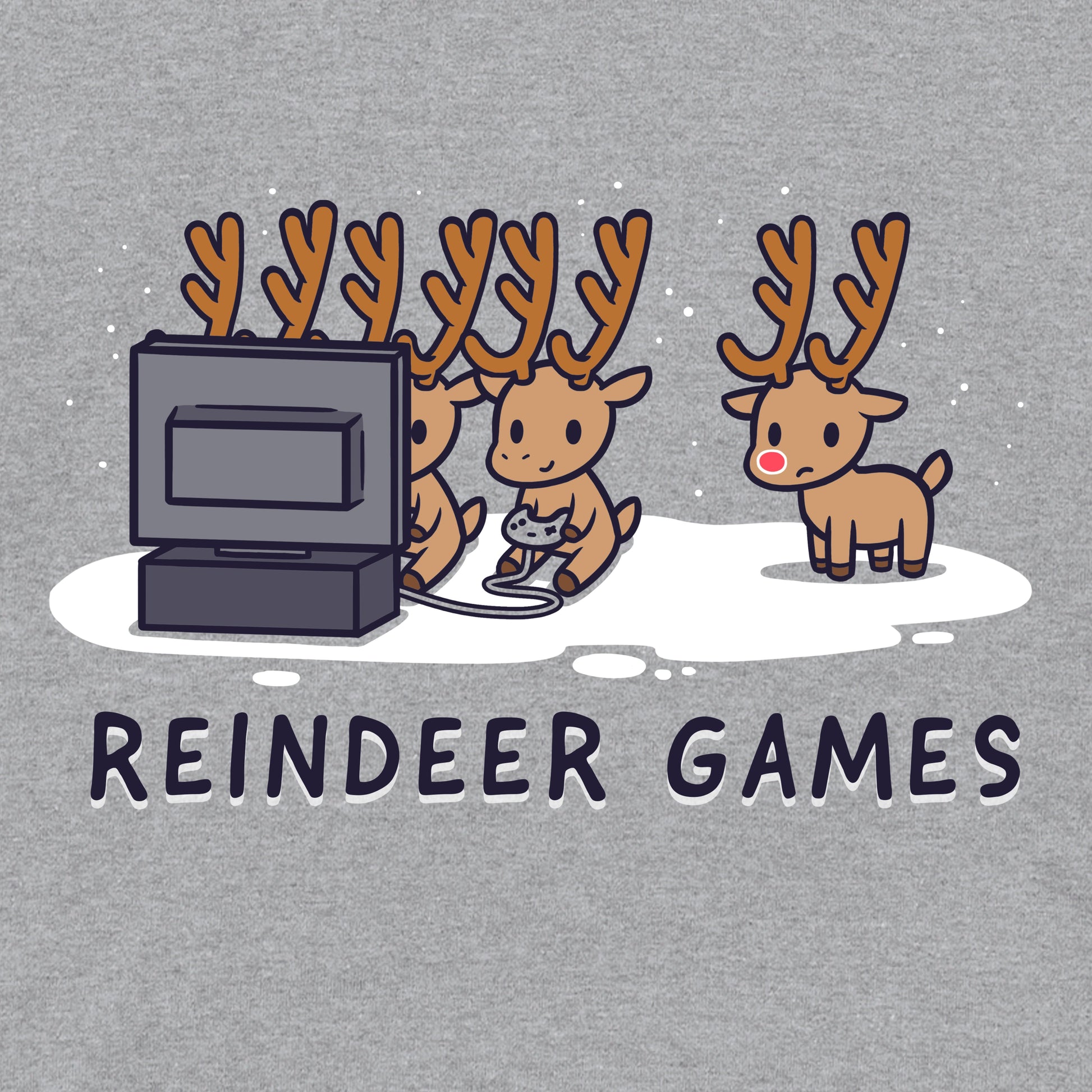 Pullover Hoodie_TeeTurtle Reindeer Games heather gray design featuring Christmas reindeer playing video games