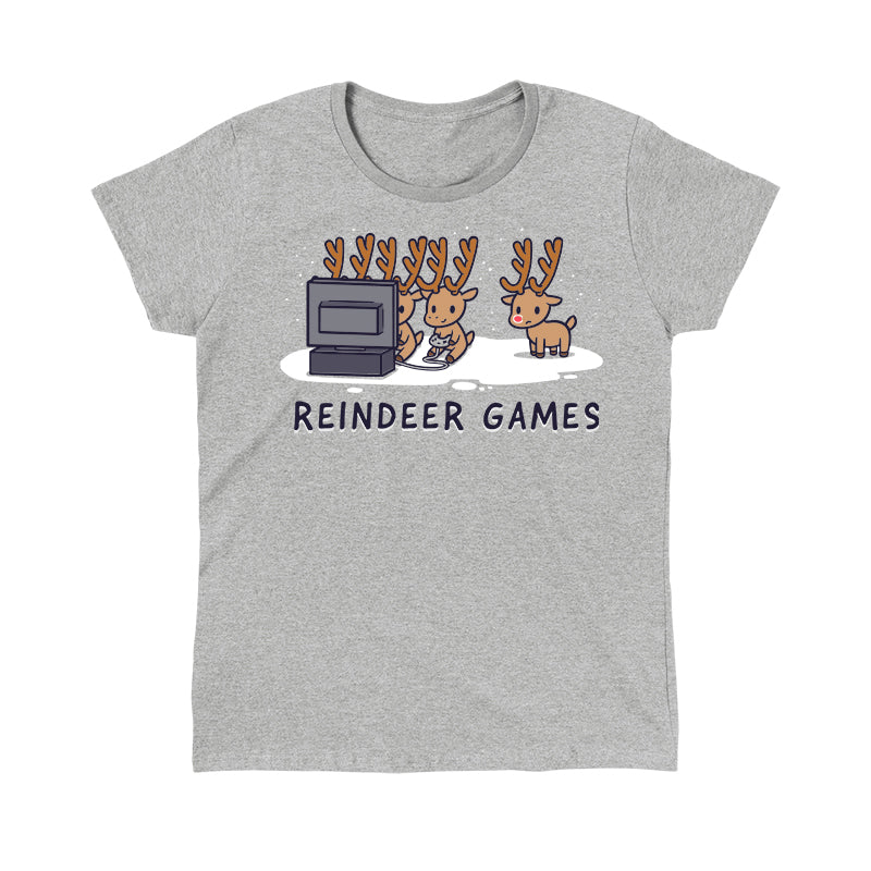 Classic Cotton T-shirt_TeeTurtle Reindeer Games heather gray t-shirt featuring Christmas reindeer playing video games