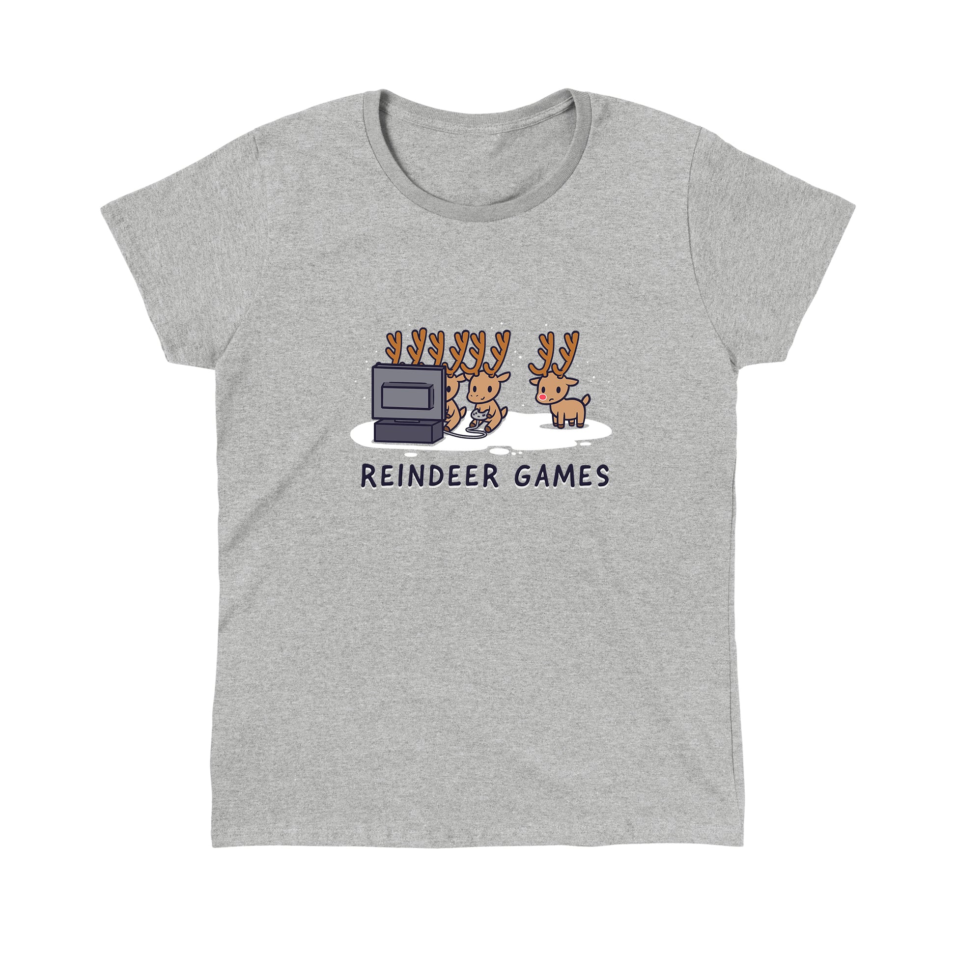 Classic Cotton T-shirt_TeeTurtle Reindeer Games silver gray t-shirt featuring Christmas reindeer playing video games