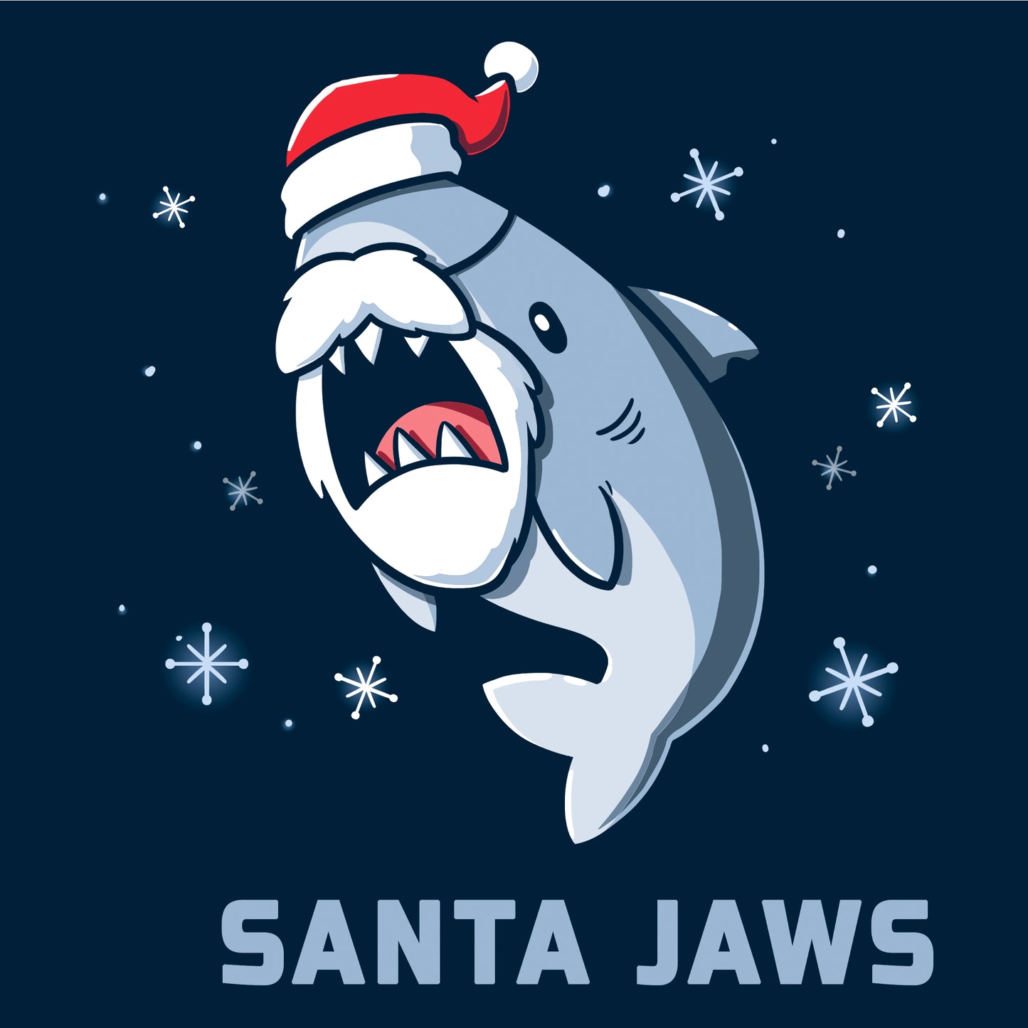 Pullover Hoodie_TeeTurtle Santa Jaws navy blue t-shirt featuring a Christmas shark dressed up as Santa 