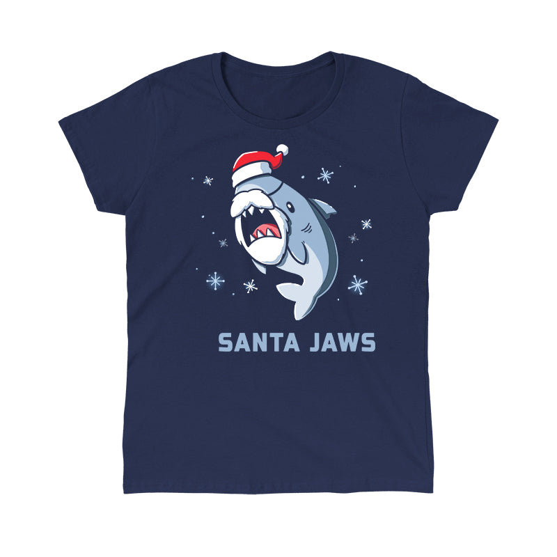 Classic Cotton T-shirt_TeeTurtle Santa Jaws navy blue t-shirt featuring a Christmas shark dressed up as Santa 