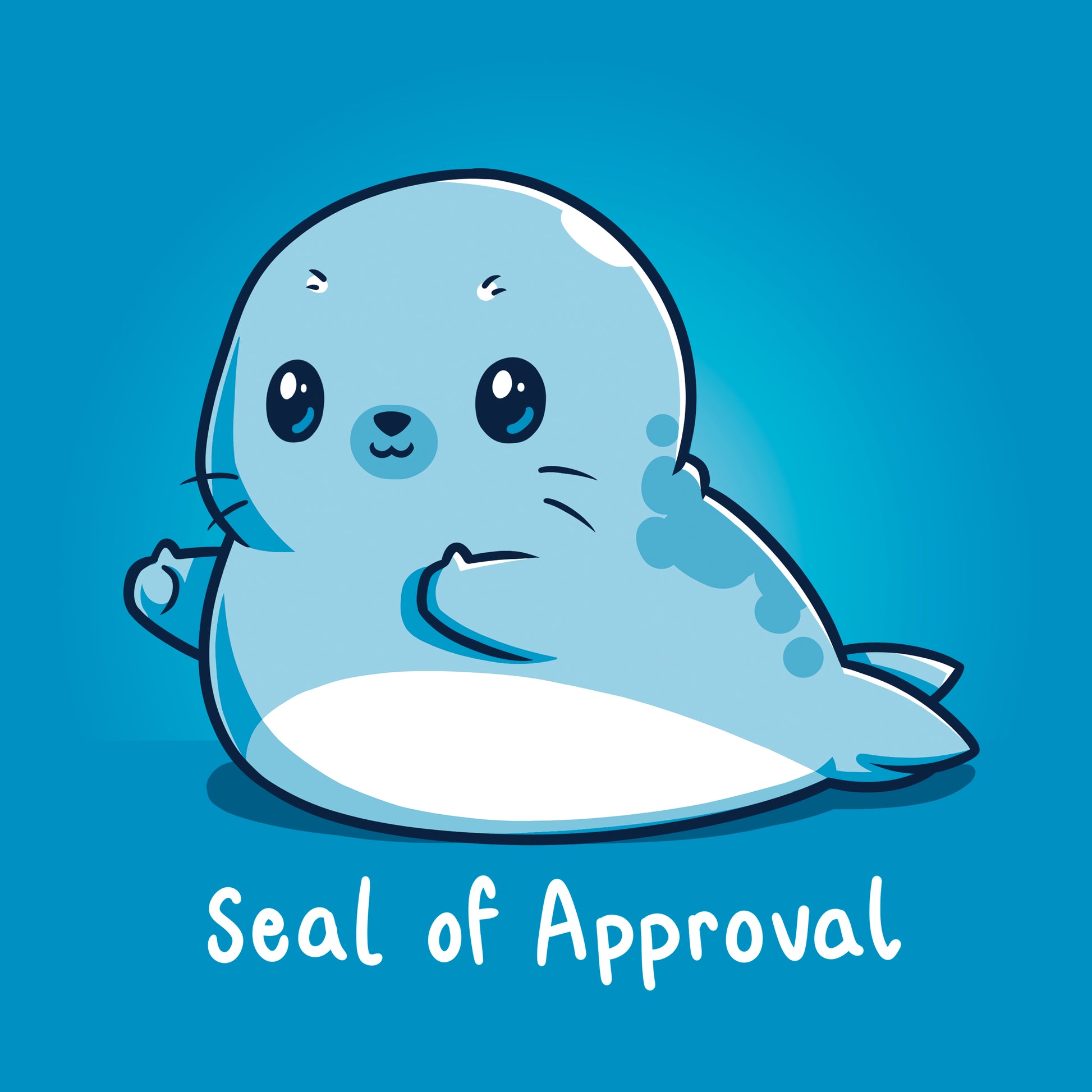 Classic Cotton T-shirt_TeeTurtle Seal of Approval sapphire blue t-shirt featuring a seal with a thumbs-up gesture.