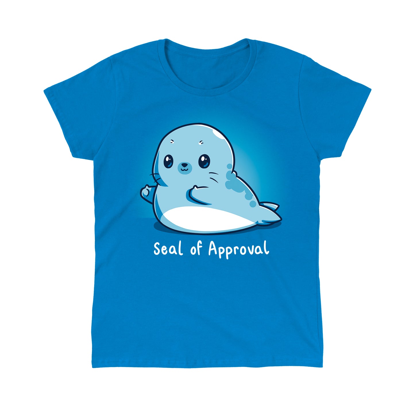 Classic Cotton T-shirt_TeeTurtle Seal of Approval sapphire blue t-shirt featuring a seal with a thumbs-up gesture.