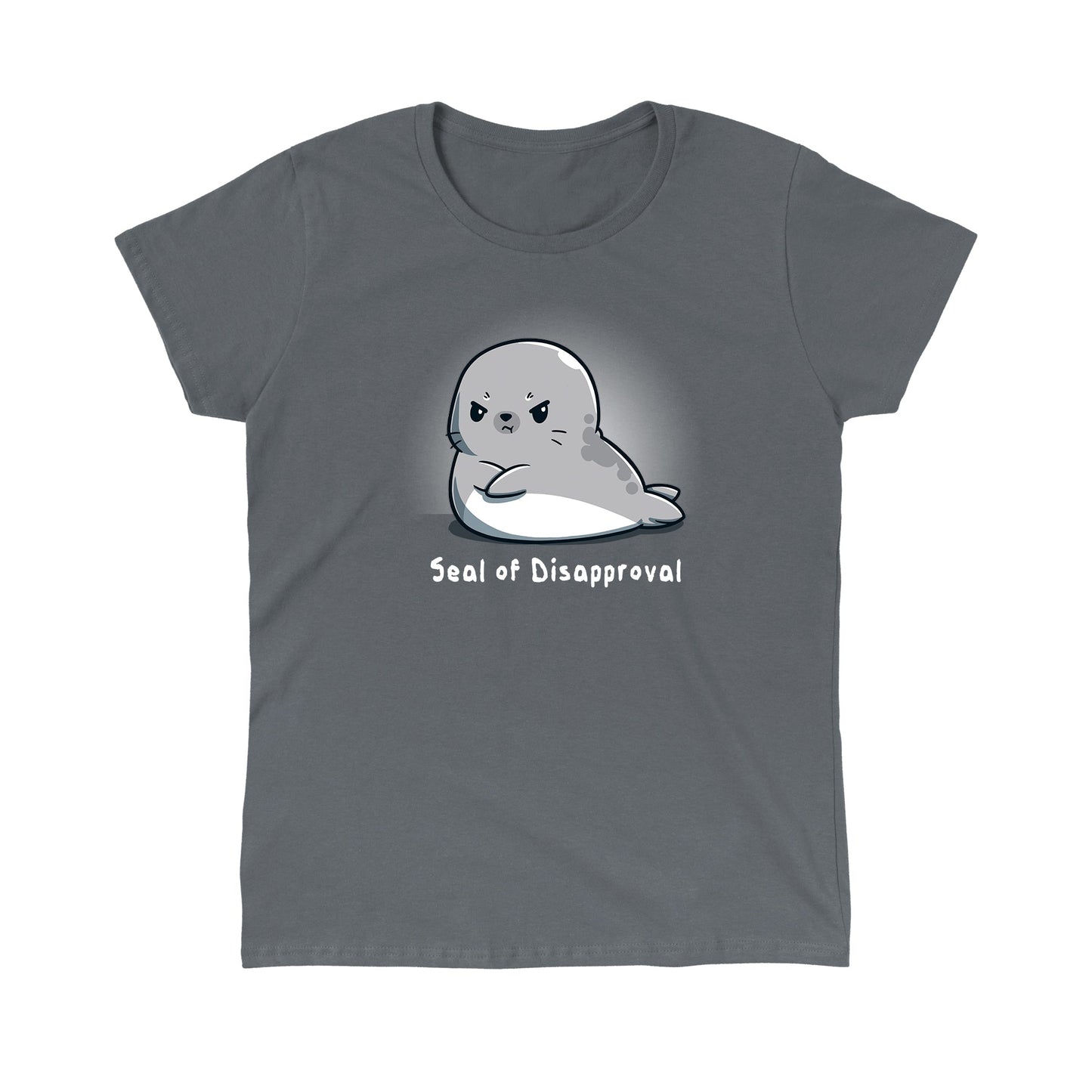 Classic Cotton T-shirt_A cartoon seal with a grumpy facial expression, arms crossed, adorns this Seal of Disapproval apparel from monsterdigital made from super soft ringspun cotton in a stylish charcoal gray.