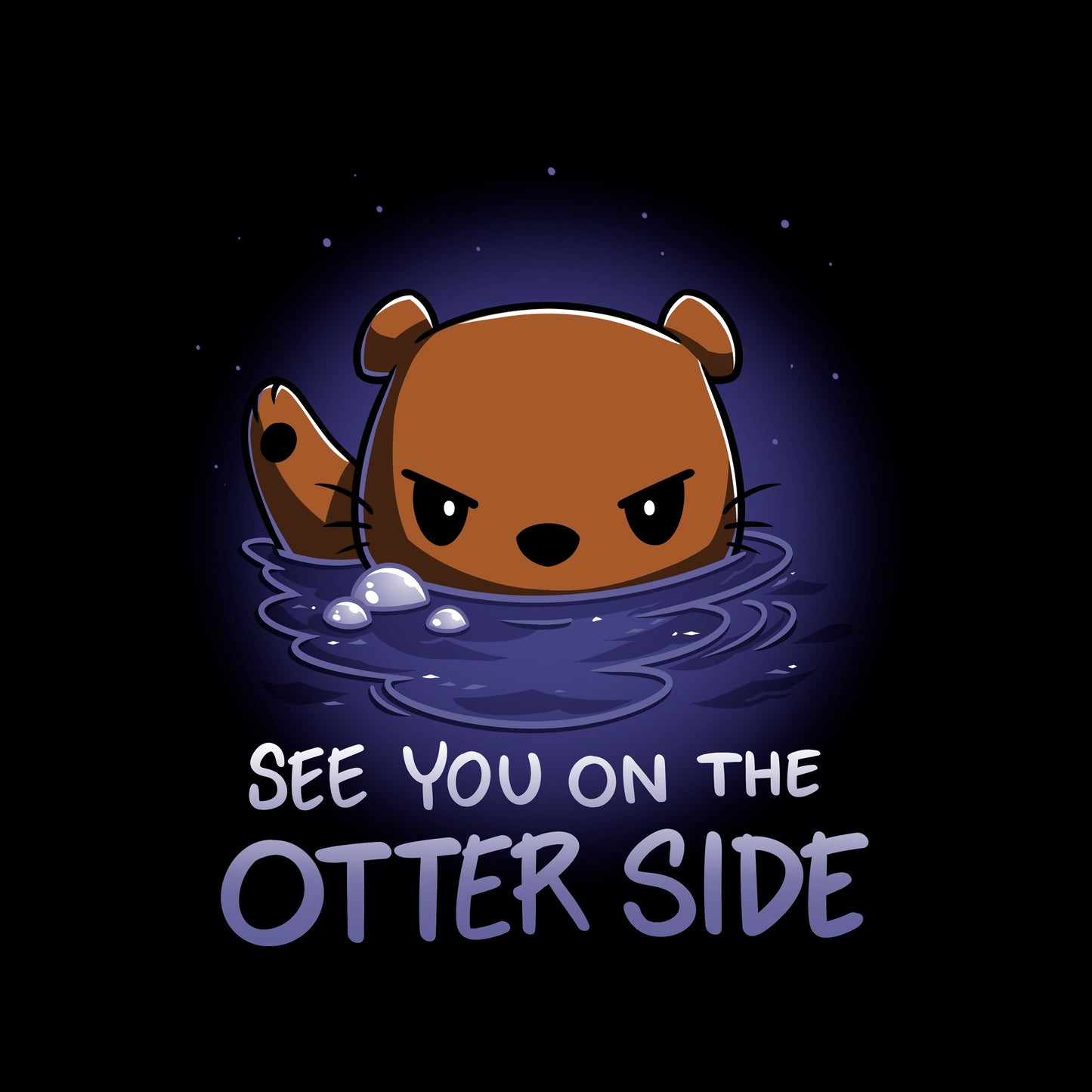 Crew Neck Sweatshirt_TeeTurtle See you on the Otter Side black t-shirt featuring sarcastic cartoon otter with a serious expression partially submerged in water with bubbles around.