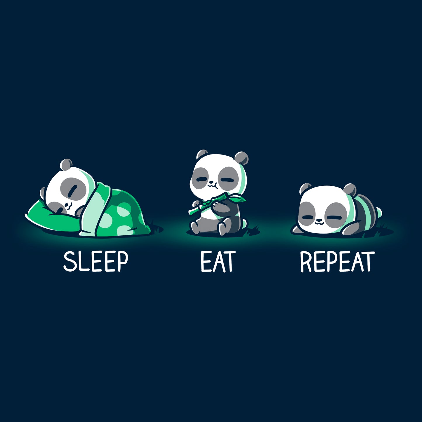 Classic Cotton T-shirt_TeeTurtle navy blue Sleep. Eat. Repeat. Featuring a panda eating, sleeping, and lying down.