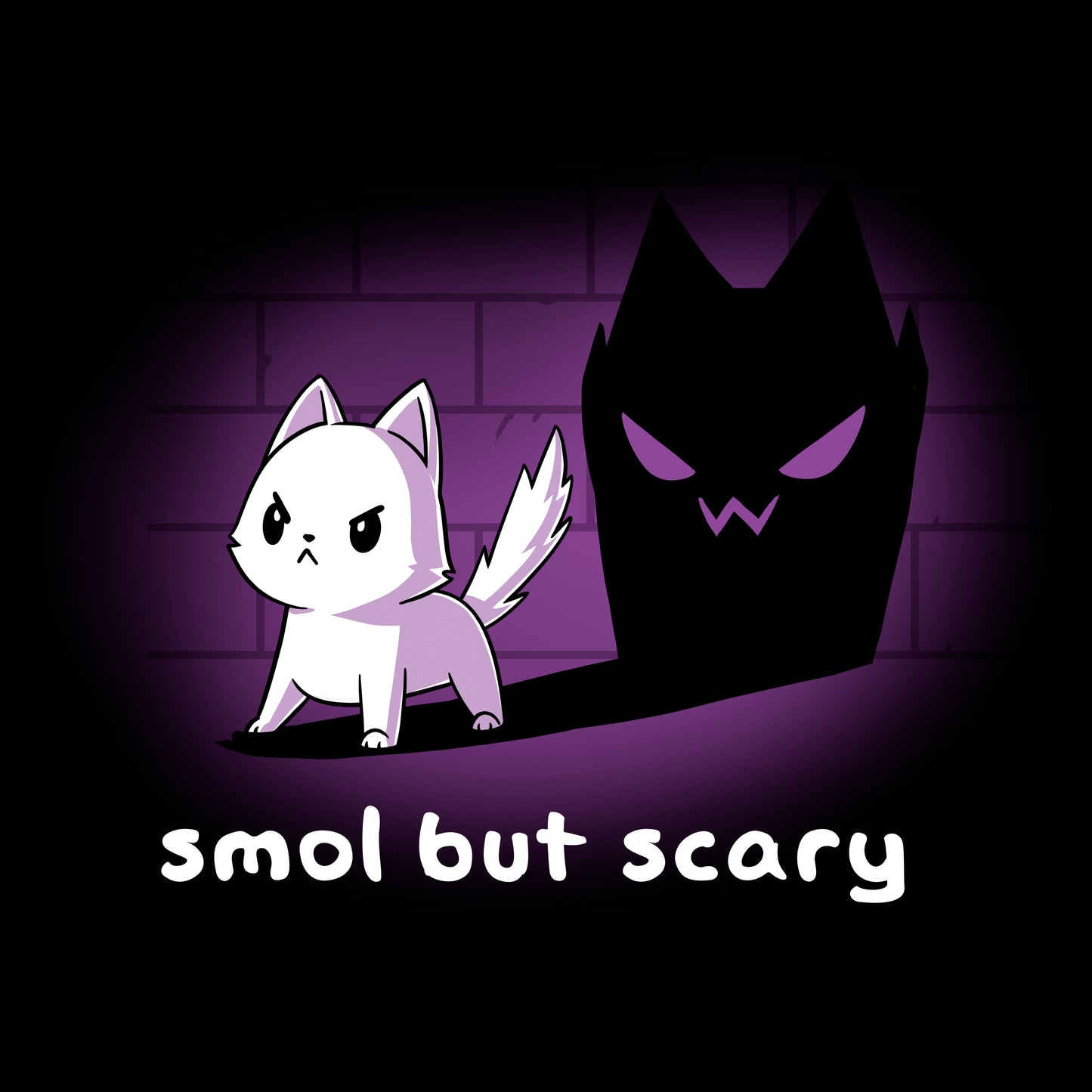 Long Sleeve T-shirt_TeeTurtle Smol but Scary black t-shirt featuring a fierce cat casting a spooky shadow