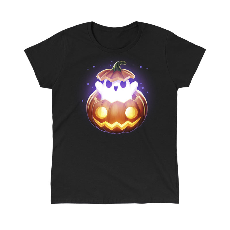 Classic Cotton T-shirt_TeeTurtle black Spooky Ghost featuring a ghost popping out of a pumpkin.