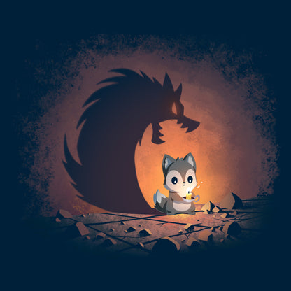 Pullover Hoodie_TeeTurtle navy blue Spooky Shadow apparel featuring a wolf holding a candle with a shadow of a werewolf with its jaws open.