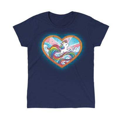 Classic Cotton T-shirt_TeeTurtle Stained Glass Unicorn navy blue t-shirt featuring an artistic pride unicorn with a long rainbow tail in a stained glass style heart with clouds and sparkles.