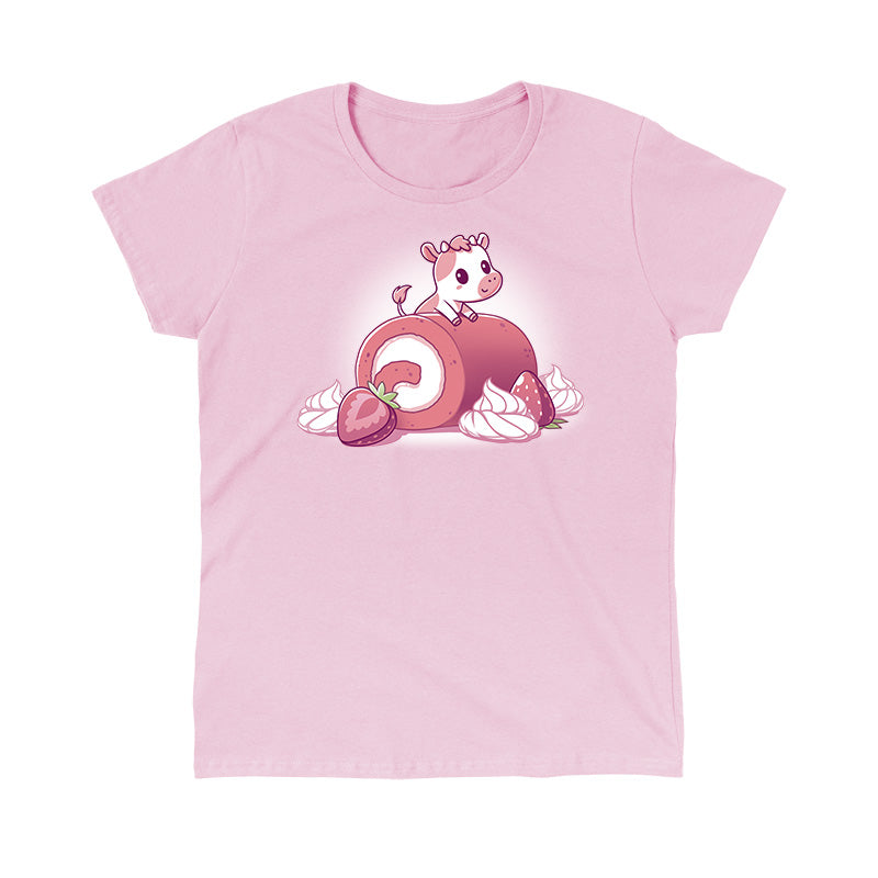 Classic Cotton T-shirt_TeeTurtle light pink Strawberry Roll Cow t-shirt featuring a pink cow perched on a strawberry roll.