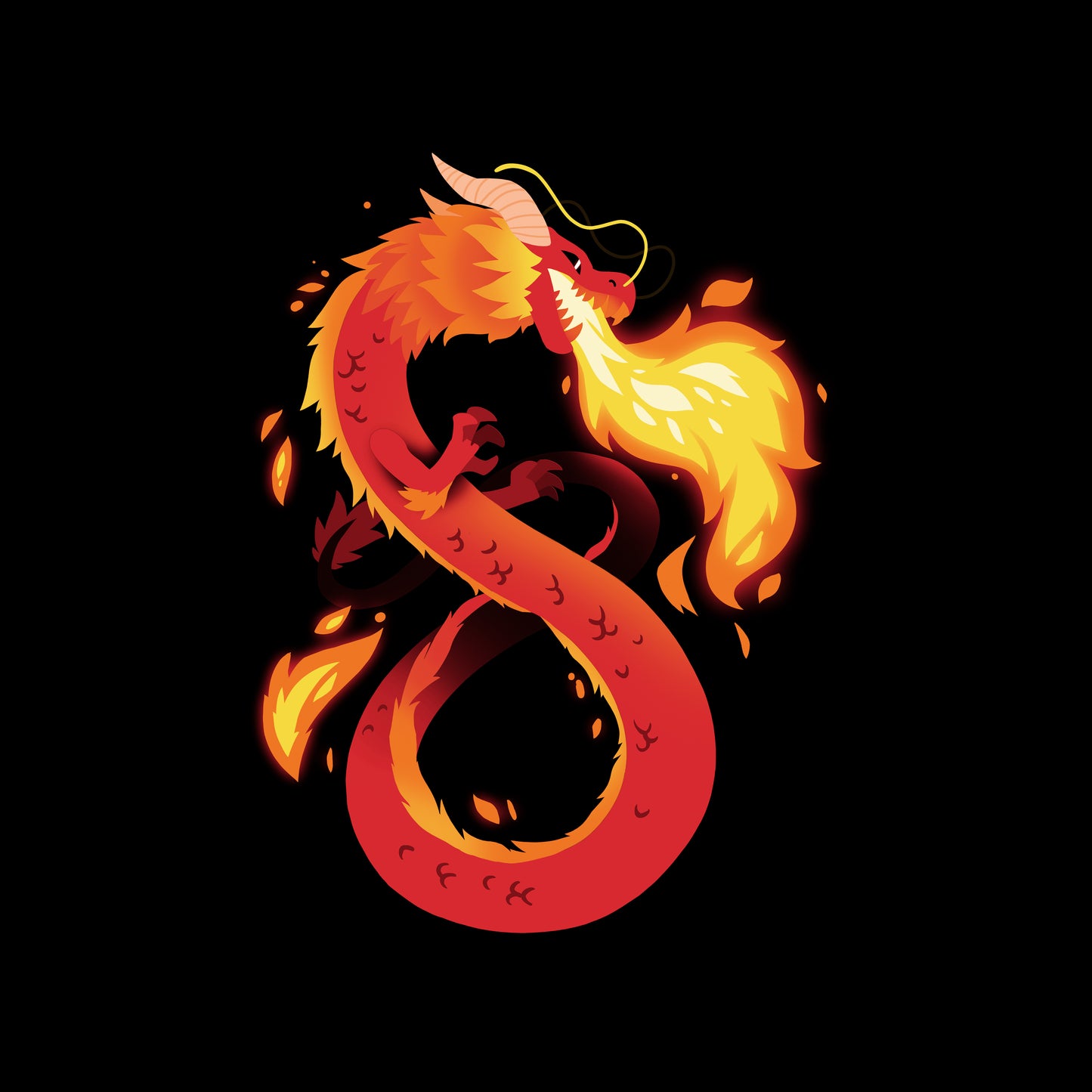 Classic Cotton T-shirt_TeeTurtle Summer Dragon black t-shirt featuring a red and orange fantasy dragon breathing fire.