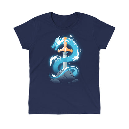 Classic Cotton T-shirt_TeeTurtle Sword Dragon navy blue t-shirt featuring a sword in a cracked rock, with a dragon coiling around it.